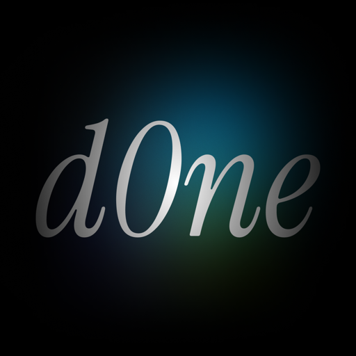 d0ne app icon: silver script on a dark teal glow